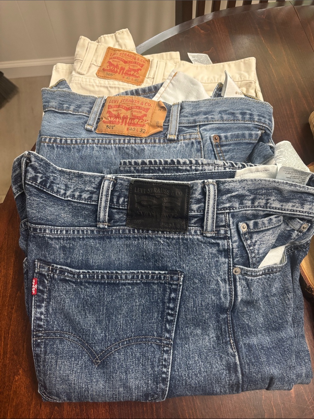 Levi's Men's Blue and Cream Straight Jeans Bundle